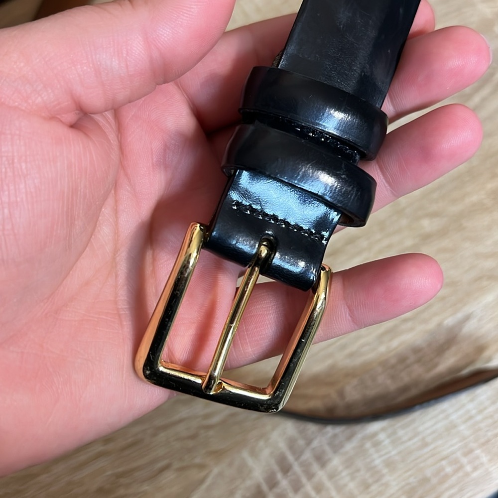 Cole Haan | Men's Black Leather Belt with Gold Buckle - Picture 3 of 6